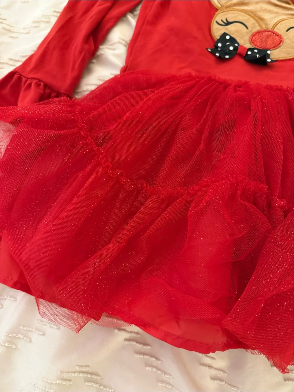 Girls Red Reindeer Tulle Holiday Dress
